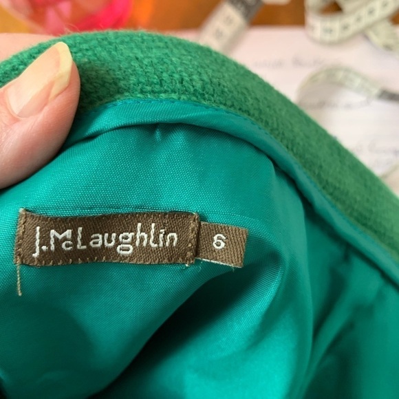 J McLaughlin emerald green wool mini skirt size 6 front zip + hidden side zip - Picture 2 of 5